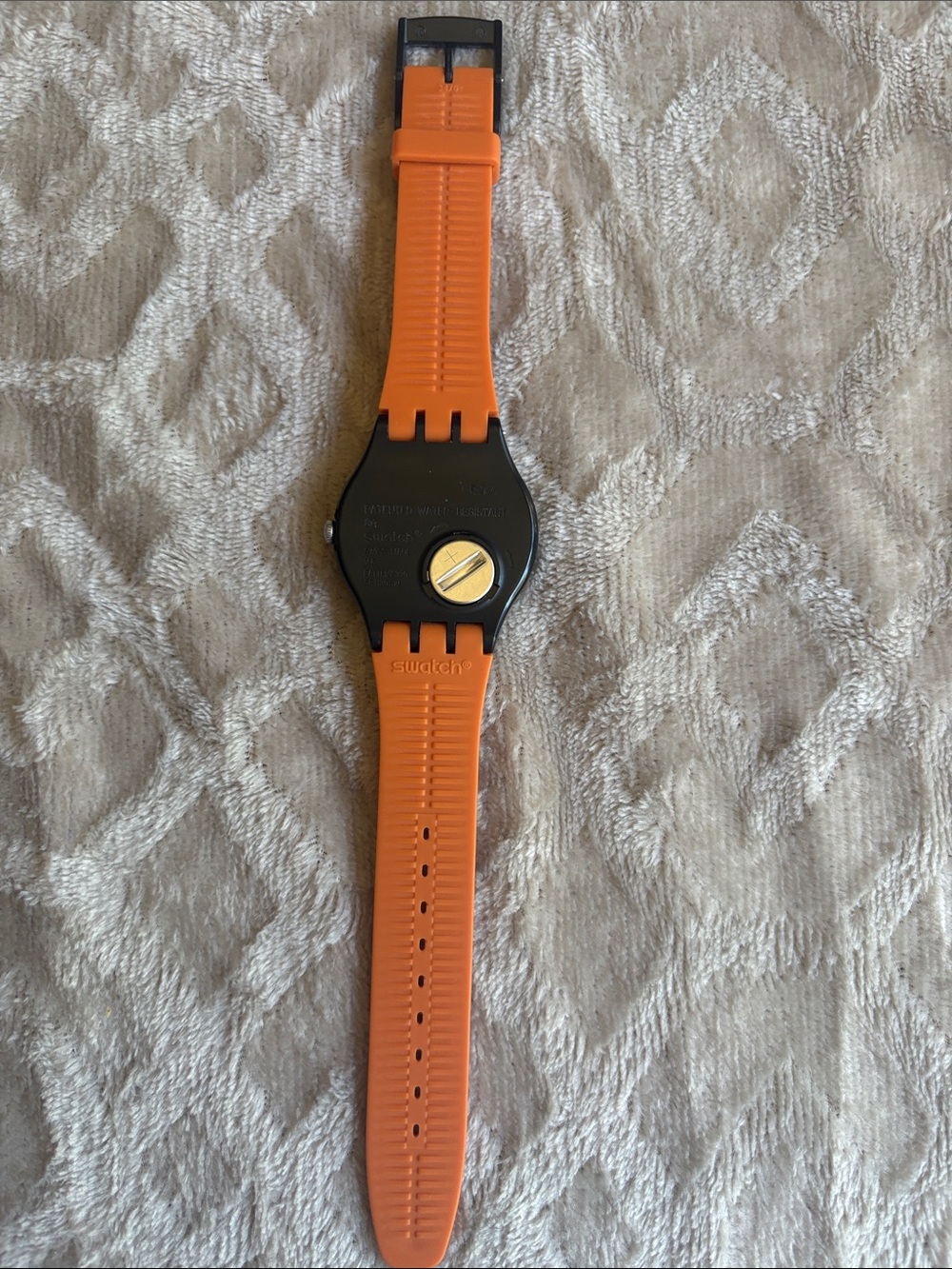 Swatch Faux Fox Orange Strap Analog Watch with Black Case - Picture 3 of 3